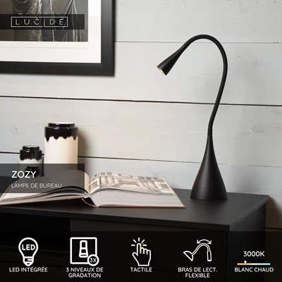 Lucide ZOZY - Lampe de bureau - LED 3 StepDim - 1x4W 3000K - Noir